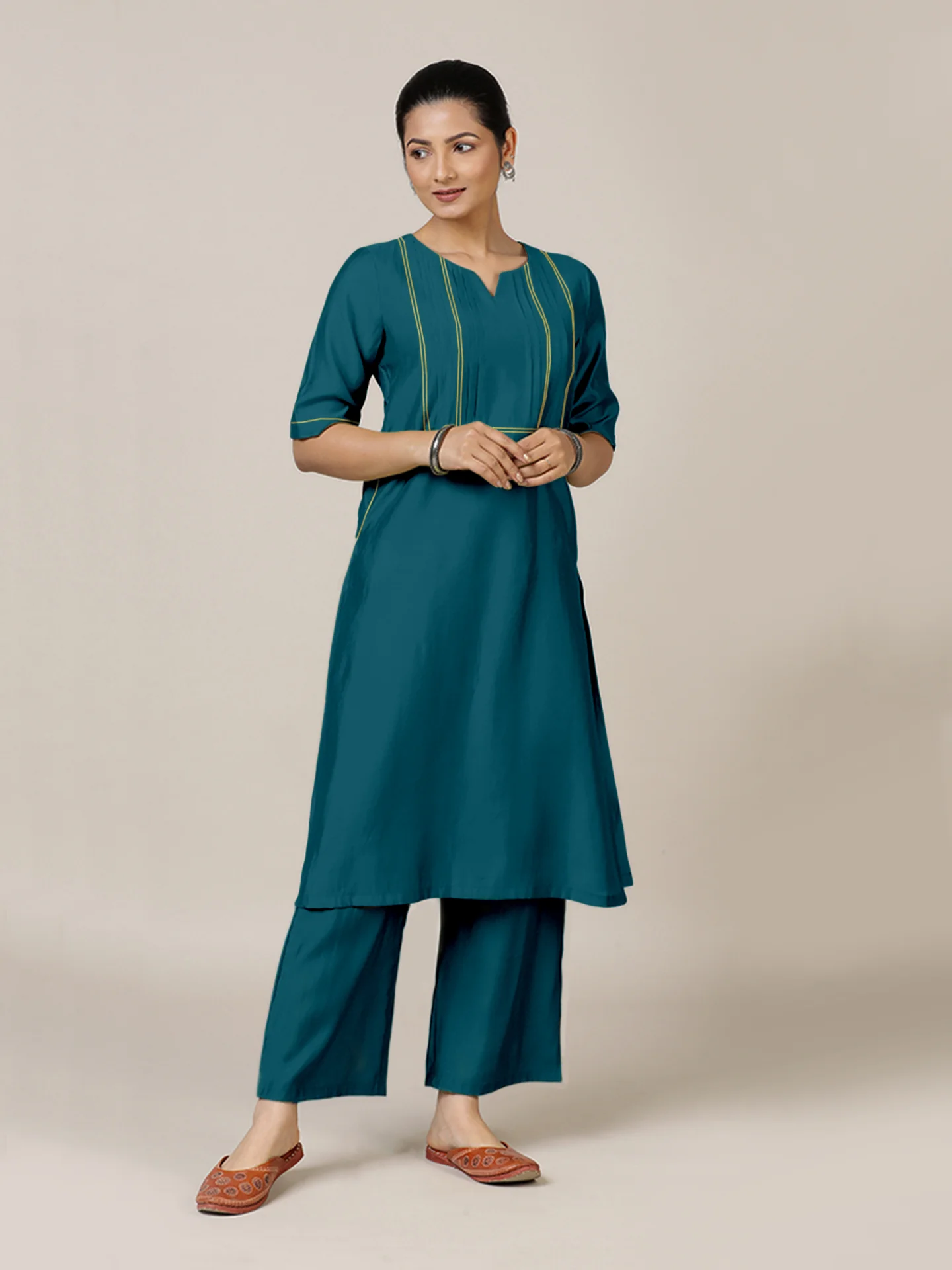 Esha x Rozaana | A Line Kurta in Crystal Teal with Thread Work | Coords or Only Kurta - Image 6