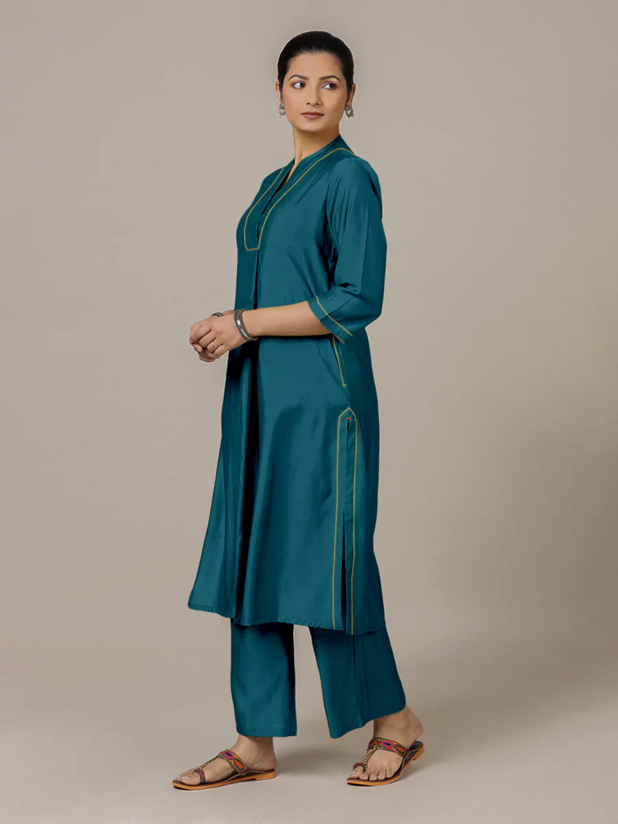 Paakhi x Rozaana | A Line Kurta in Crystal Teal with Thread Work | Coords or Only Kurta - Image 8
