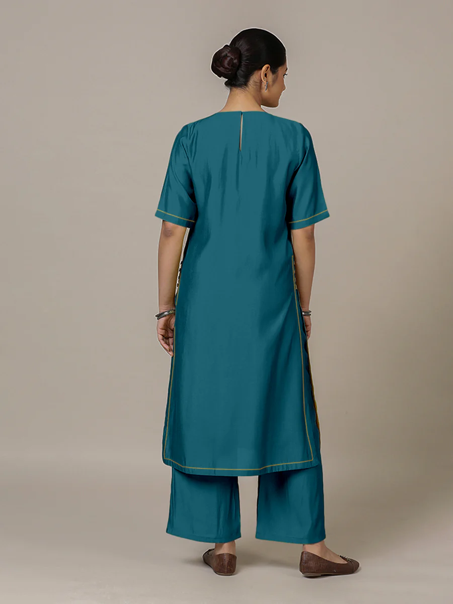 Riya x Rozaana | A Line Kurta in Crystal Teal with Thread Work | Coords or Only Kurta - Image 2
