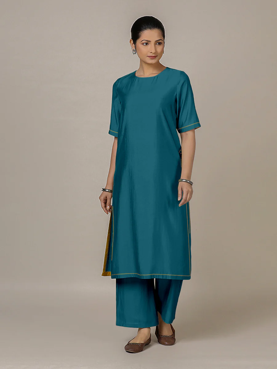 Riya x Rozaana | A Line Kurta in Crystal Teal with Thread Work | Coords or Only Kurta - Image 5