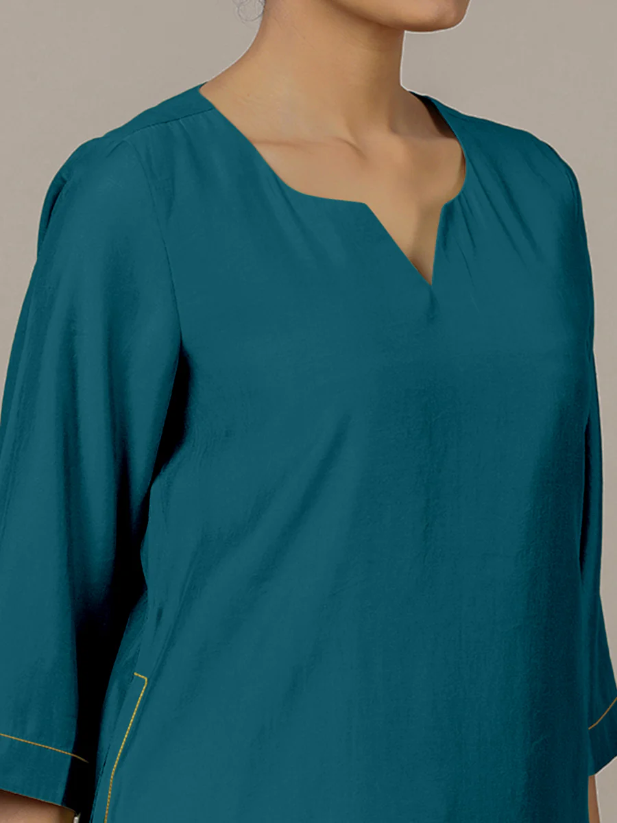 Sadaf x Rozaana | A Line Kurta in Crystal Teal with Thread Work | Coords or Only Kurta - Image 4