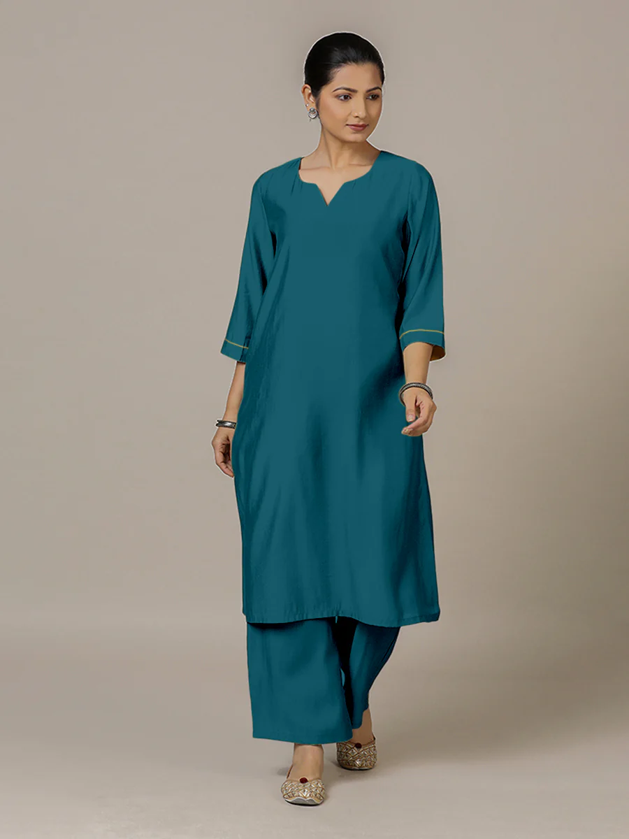 Sadaf x Rozaana | A Line Kurta in Crystal Teal with Thread Work | Coords or Only Kurta - Image 6