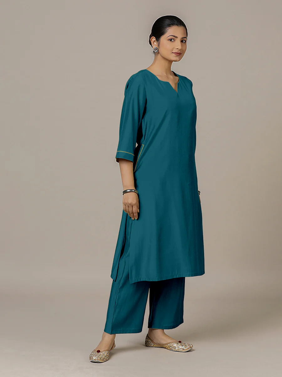 Sadaf x Rozaana | A Line Kurta in Crystal Teal with Thread Work | Coords or Only Kurta - Image 7