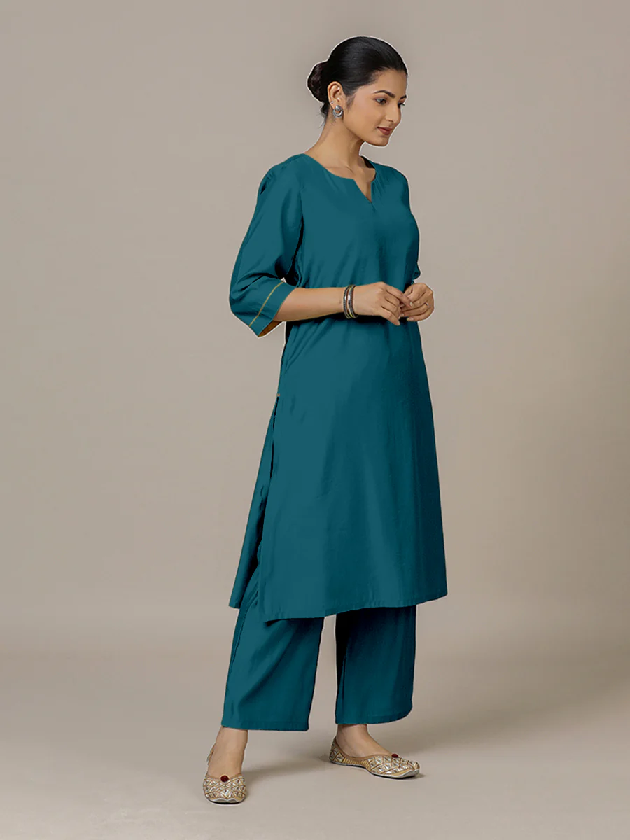 Sadaf x Rozaana | A Line Kurta in Crystal Teal with Thread Work | Coords or Only Kurta - Image 9