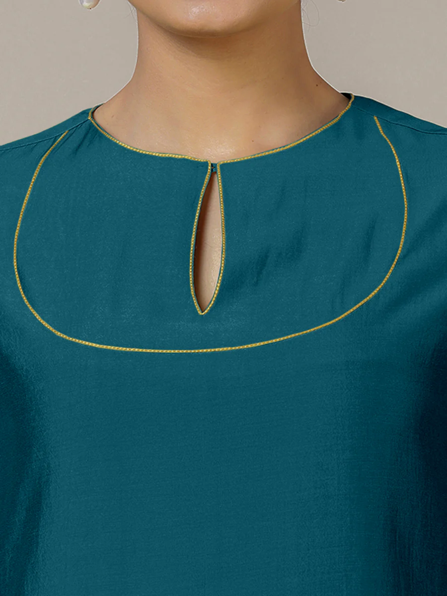 Zoya x Rozaana | A Line Kurta in Crystal Teal with Thread Work | Coords or Only Kurta - Image 3