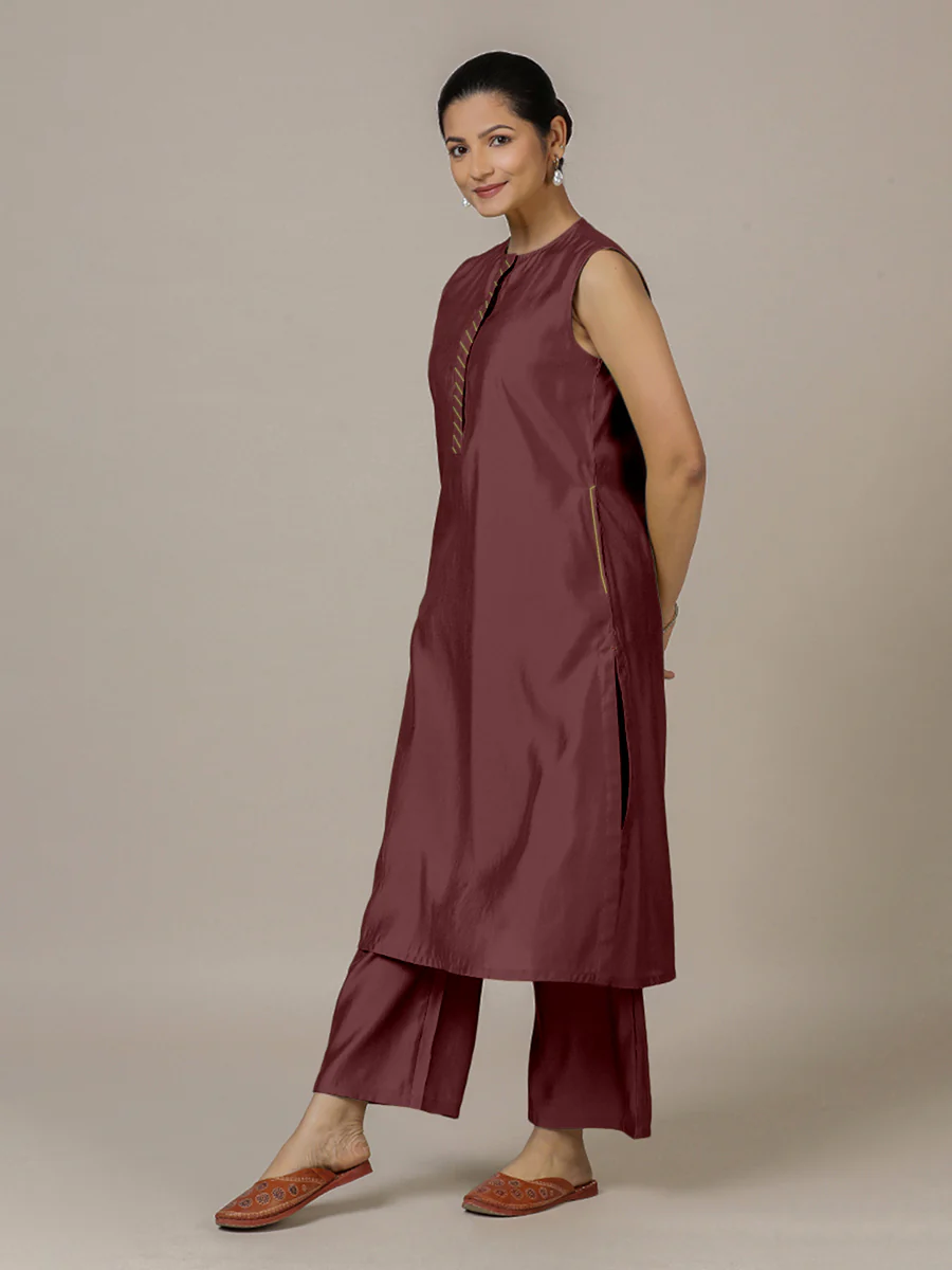 Adah x Rozaana | A Line Kurta in Deep Maroon with Thread Work | Coords or Only Kurta - Image 8