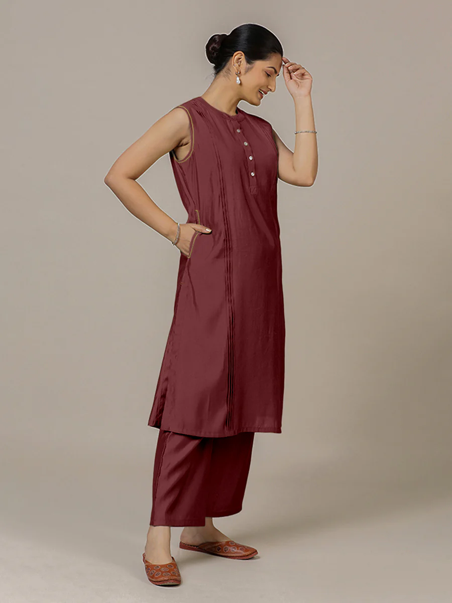 Alina x Rozaana | A Line Kurta in Deep Maroon with Thread Work | Coords or Only Kurta - Image 8