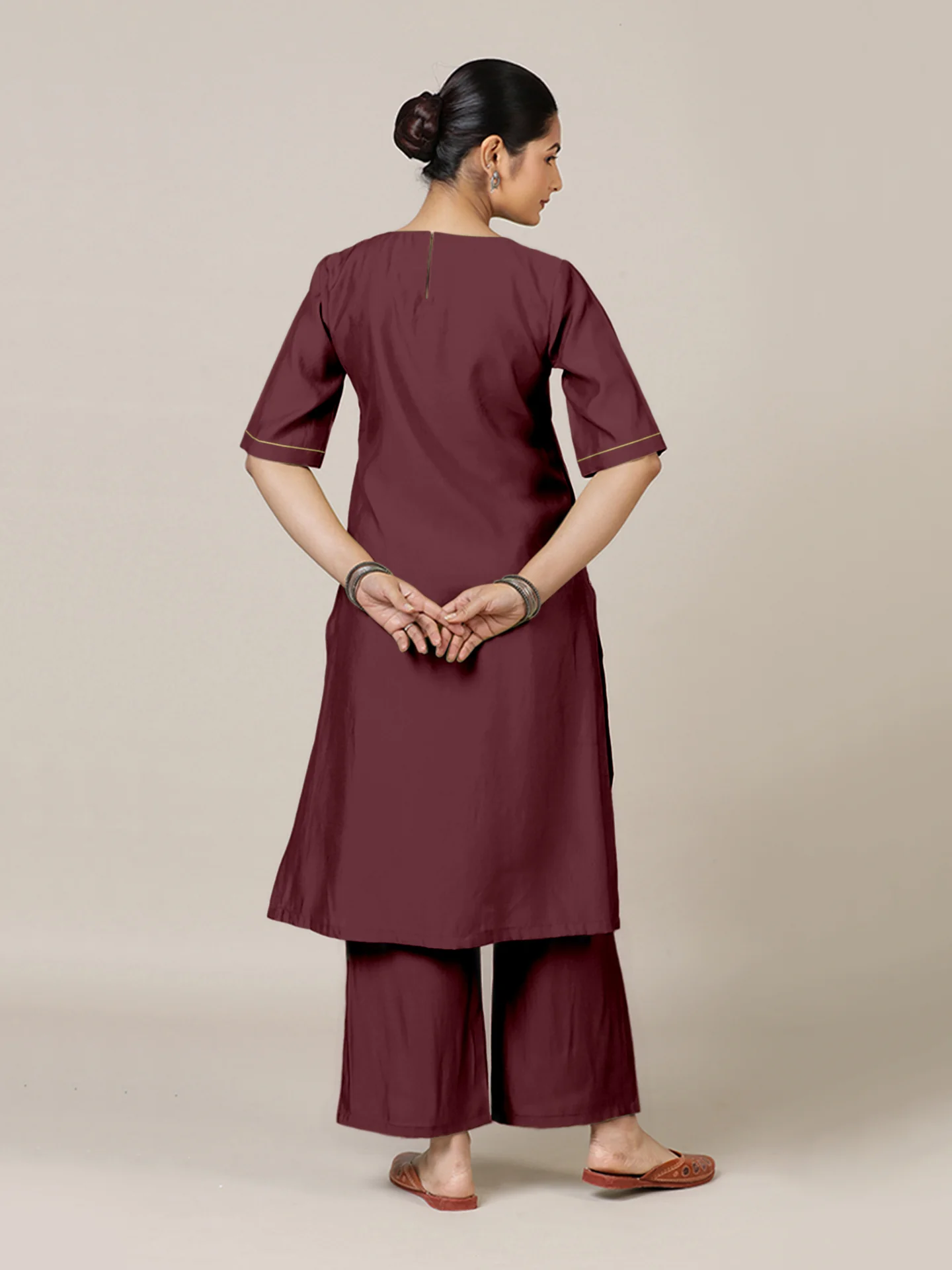 Esha x Rozaana | A Line Kurta in Deep Maroon with Thread Work | Coords or Only Kurta - Image 2