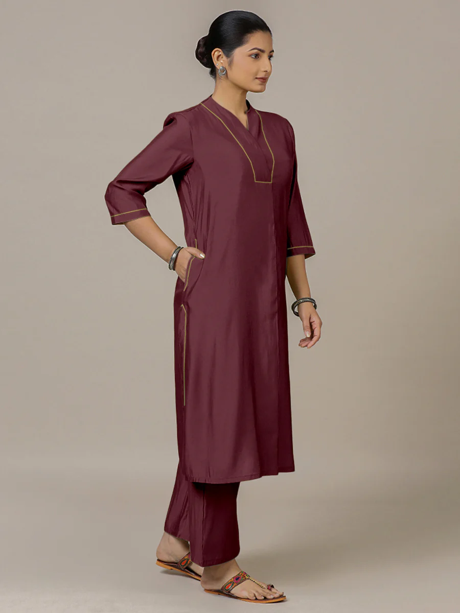 Paakhi x Rozaana | A Line Kurta in Deep Maroon with Thread Work | Coords or Only Kurta - Image 8