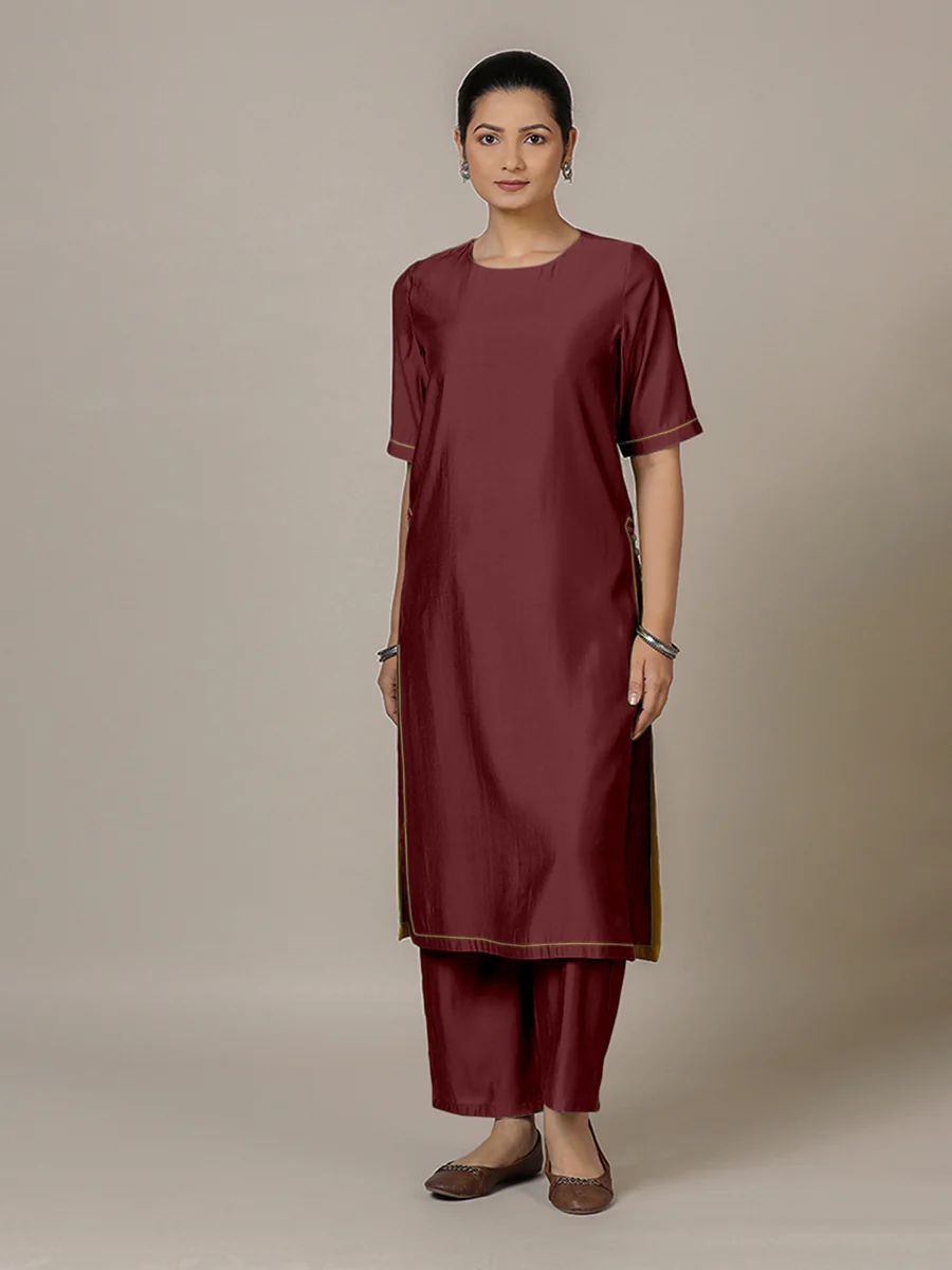 Riya x Rozaana | A Line Kurta in Deep Maroon with Thread Work | Coords or Only Kurta - Image 10