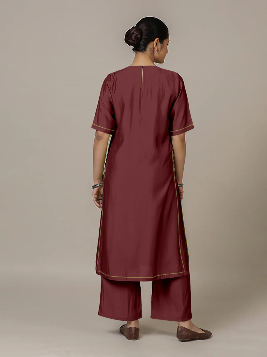 Riya x Rozaana | A Line Kurta in Deep Maroon with Thread Work | Coords or Only Kurta - Image 2