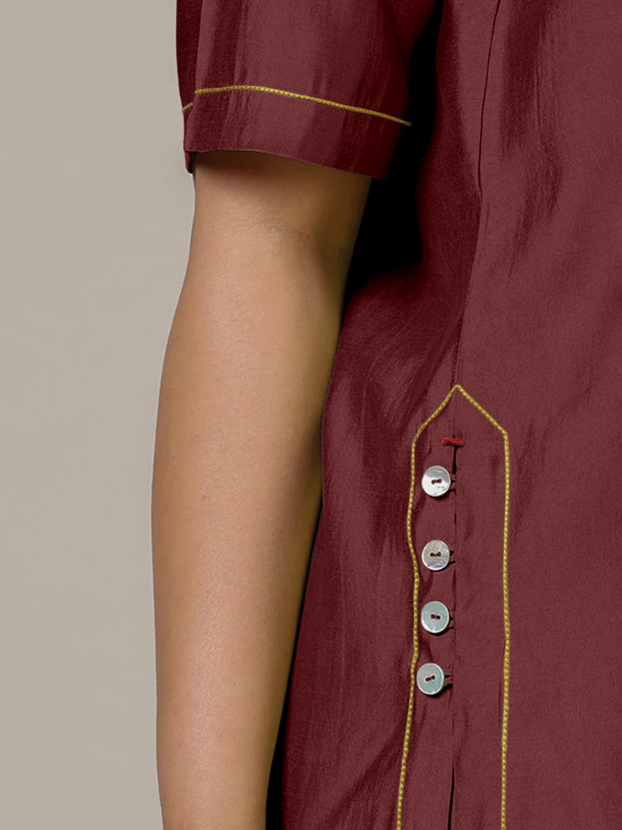 Riya x Rozaana | A Line Kurta in Deep Maroon with Thread Work | Coords or Only Kurta - Image 3