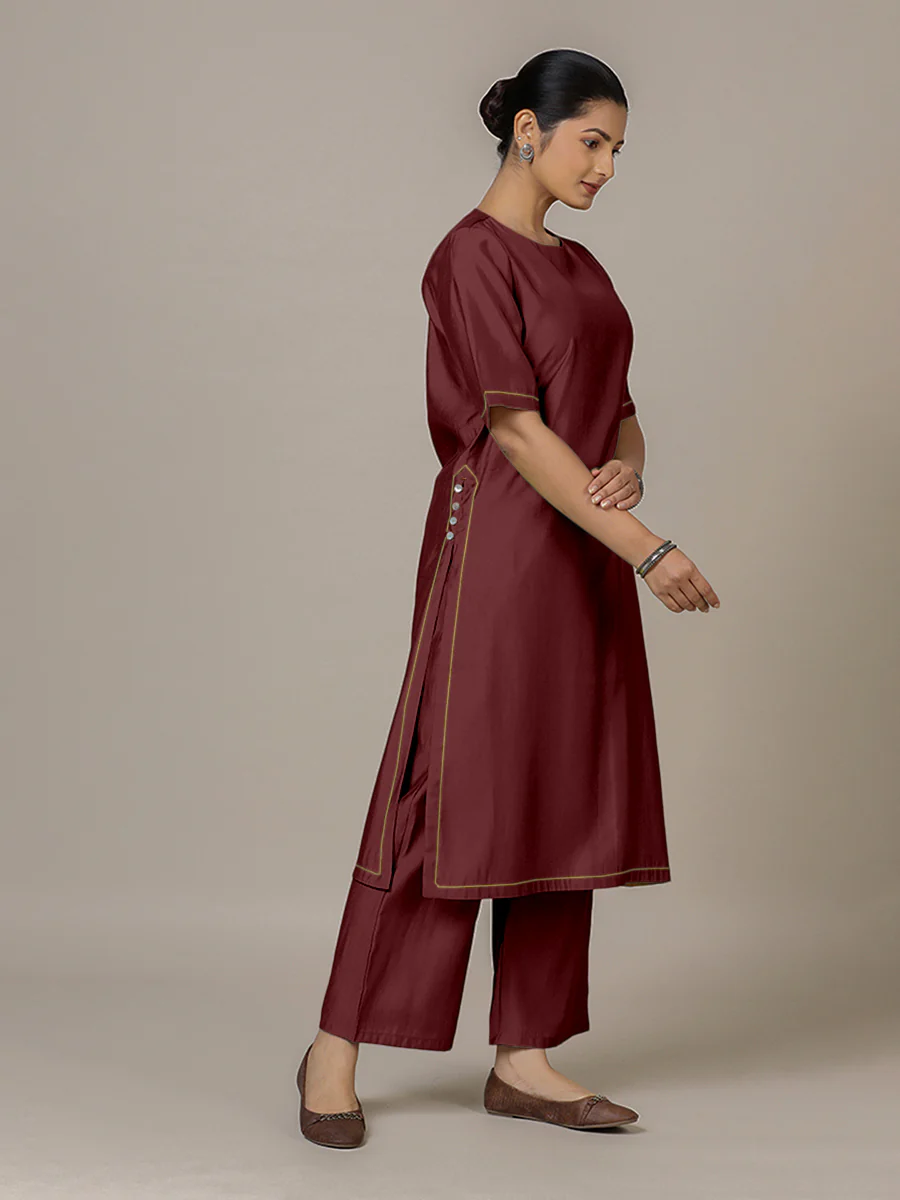 Riya x Rozaana | A Line Kurta in Deep Maroon with Thread Work | Coords or Only Kurta - Image 7