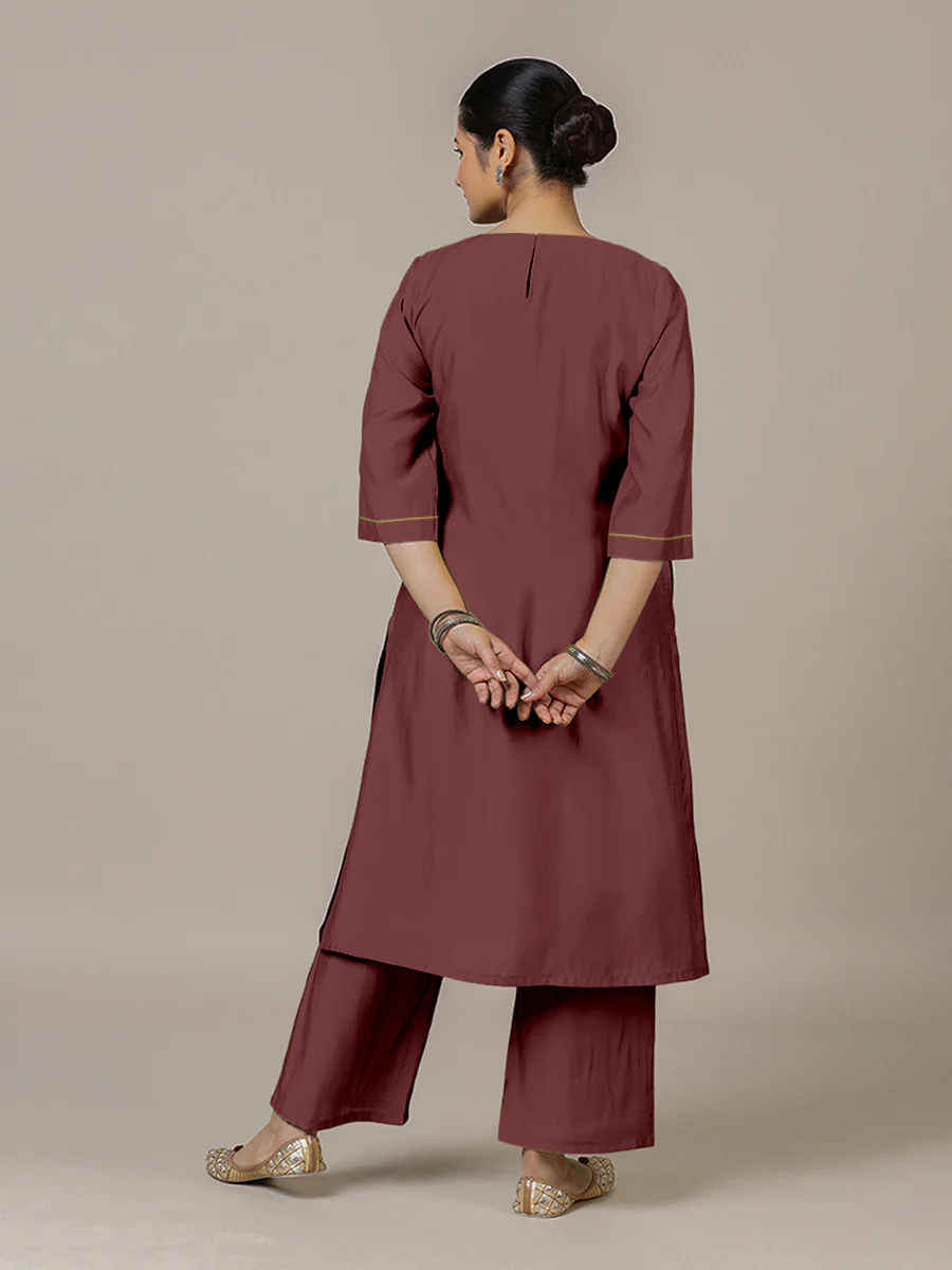 Sadaf x Rozaana | A Line Kurta in Deep Maroon with Thread Work | Coords or Only Kurta - Image 2