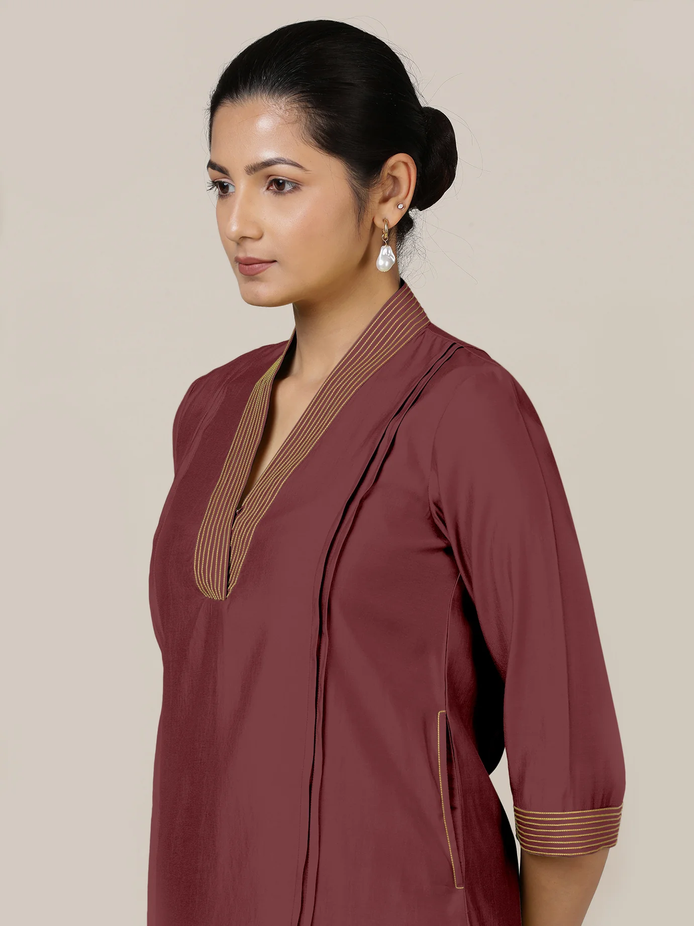 Vanya x Rozaana | A Line Kurta in Deep Maroon with Thread Work | Coords or Only Kurta - Image 3