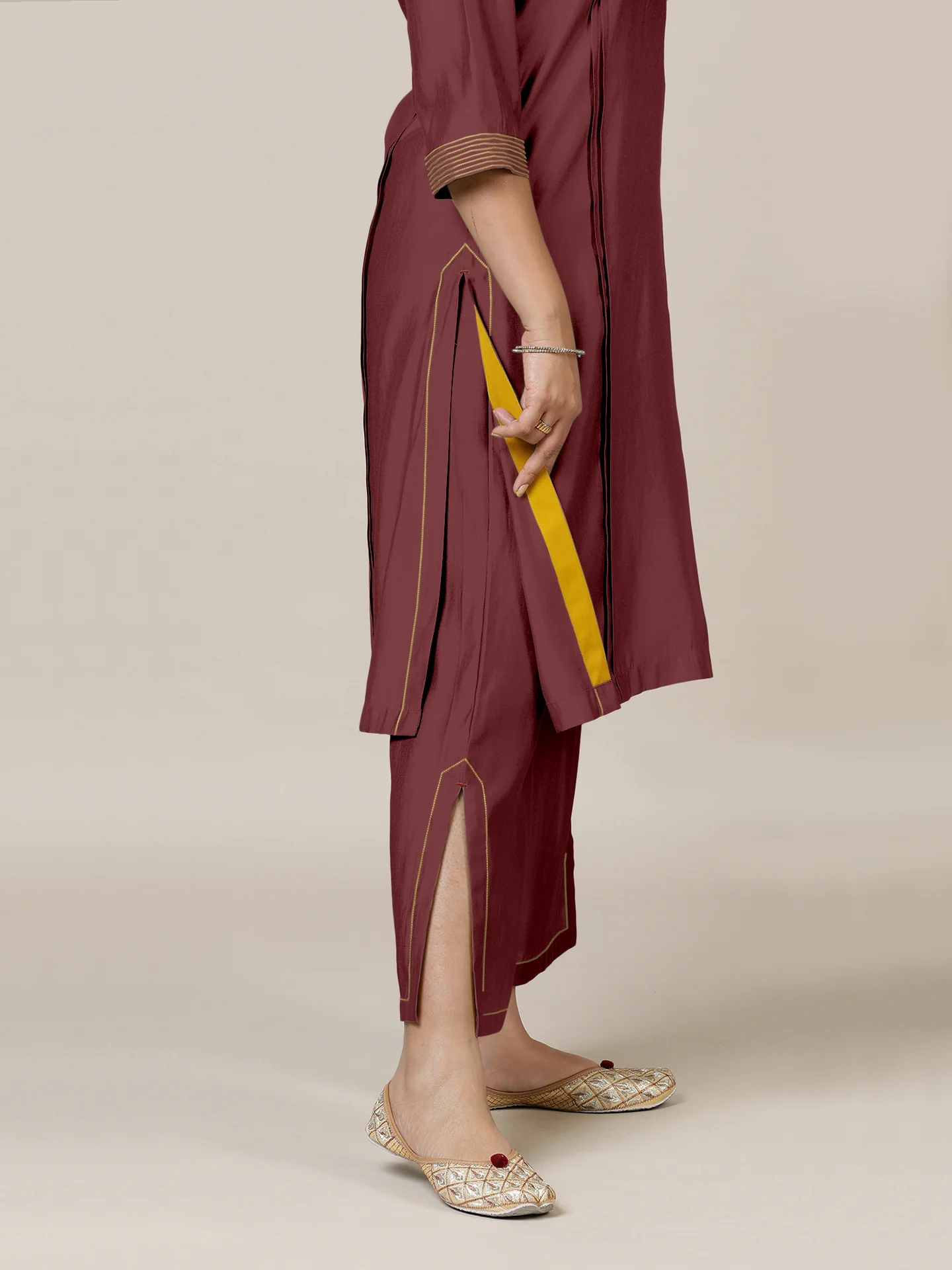 Vanya x Rozaana | A Line Kurta in Deep Maroon with Thread Work | Coords or Only Kurta - Image 5