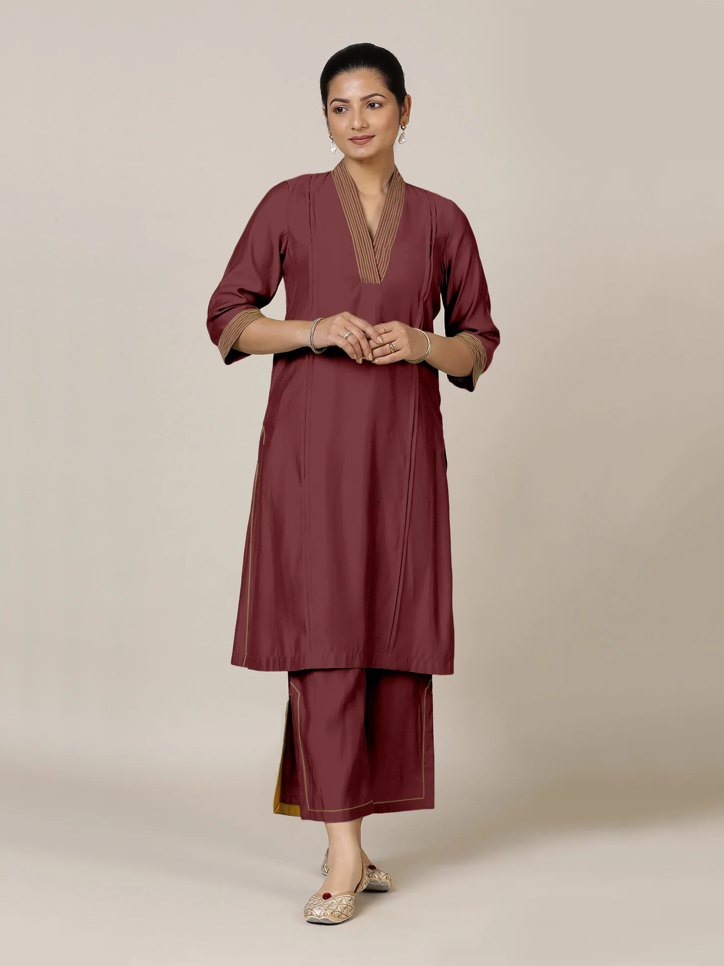 Vanya x Rozaana | A Line Kurta in Deep Maroon with Thread Work | Coords or Only Kurta - Image 9