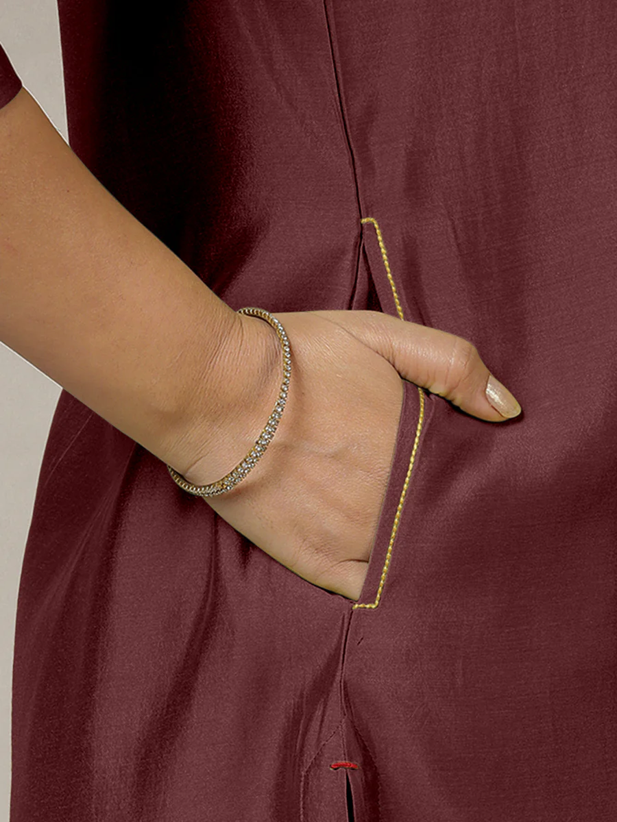 Zoya x Rozaana | A Line Kurta in Deep Maroon with Thread Work | Coords or Only Kurta - Image 4