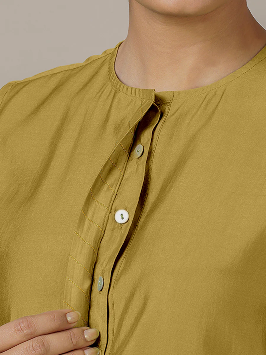 Adah x Rozaana | A Line Kurta in Dijon Mustard with Thread Work | Coords or Only Kurta - Image 4
