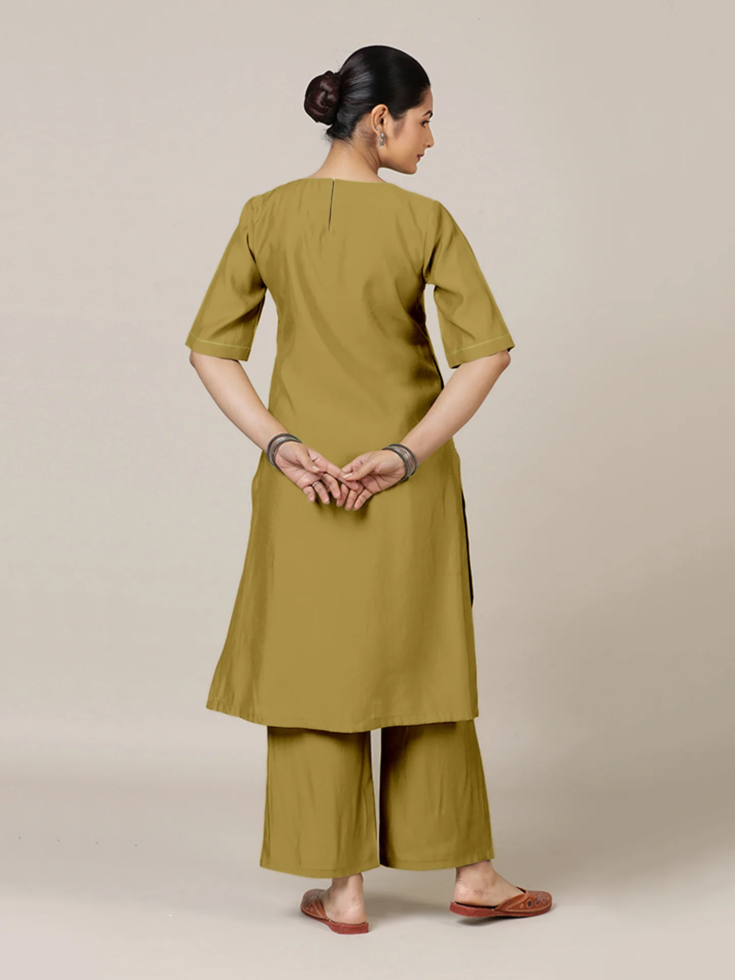 Esha x Rozaana | A Line Kurta in Dijon Mustard with Thread Work | Coords or Only Kurta - Image 2