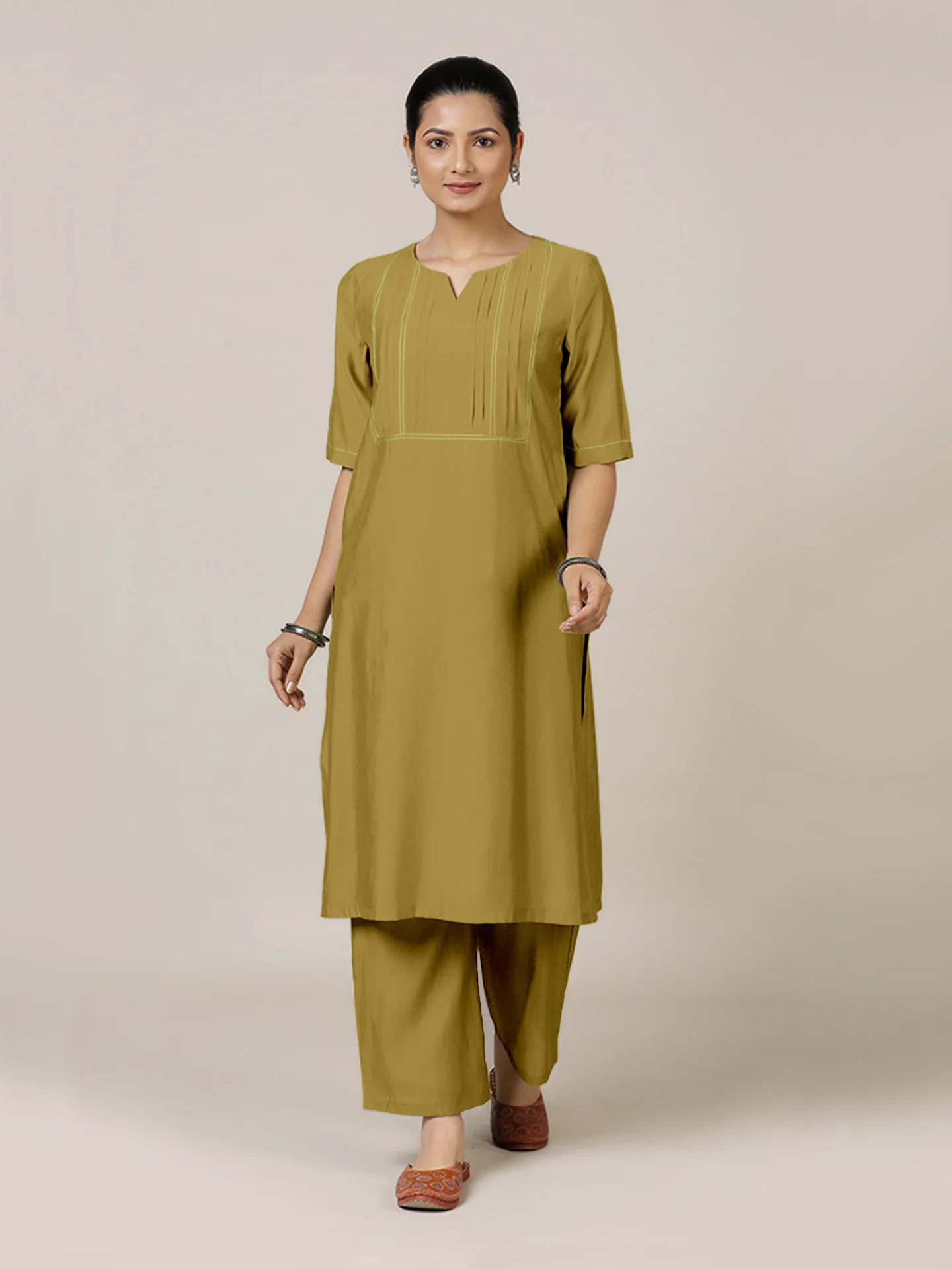 Esha x Rozaana | A Line Kurta in Dijon Mustard with Thread Work | Coords or Only Kurta - Image 6