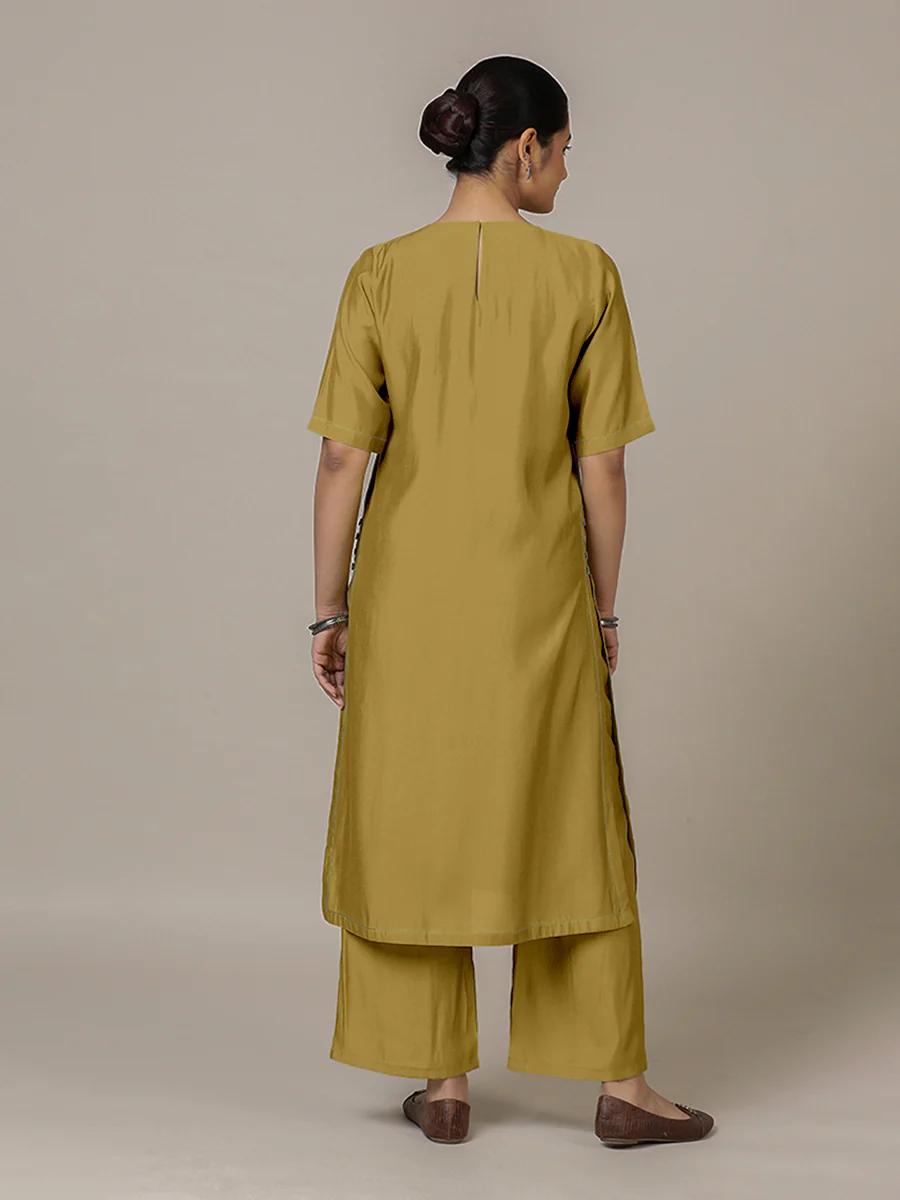 Riya x Rozaana | A Line Kurta in Dijon Mustard with Thread Work | Coords or Only Kurta - Image 2