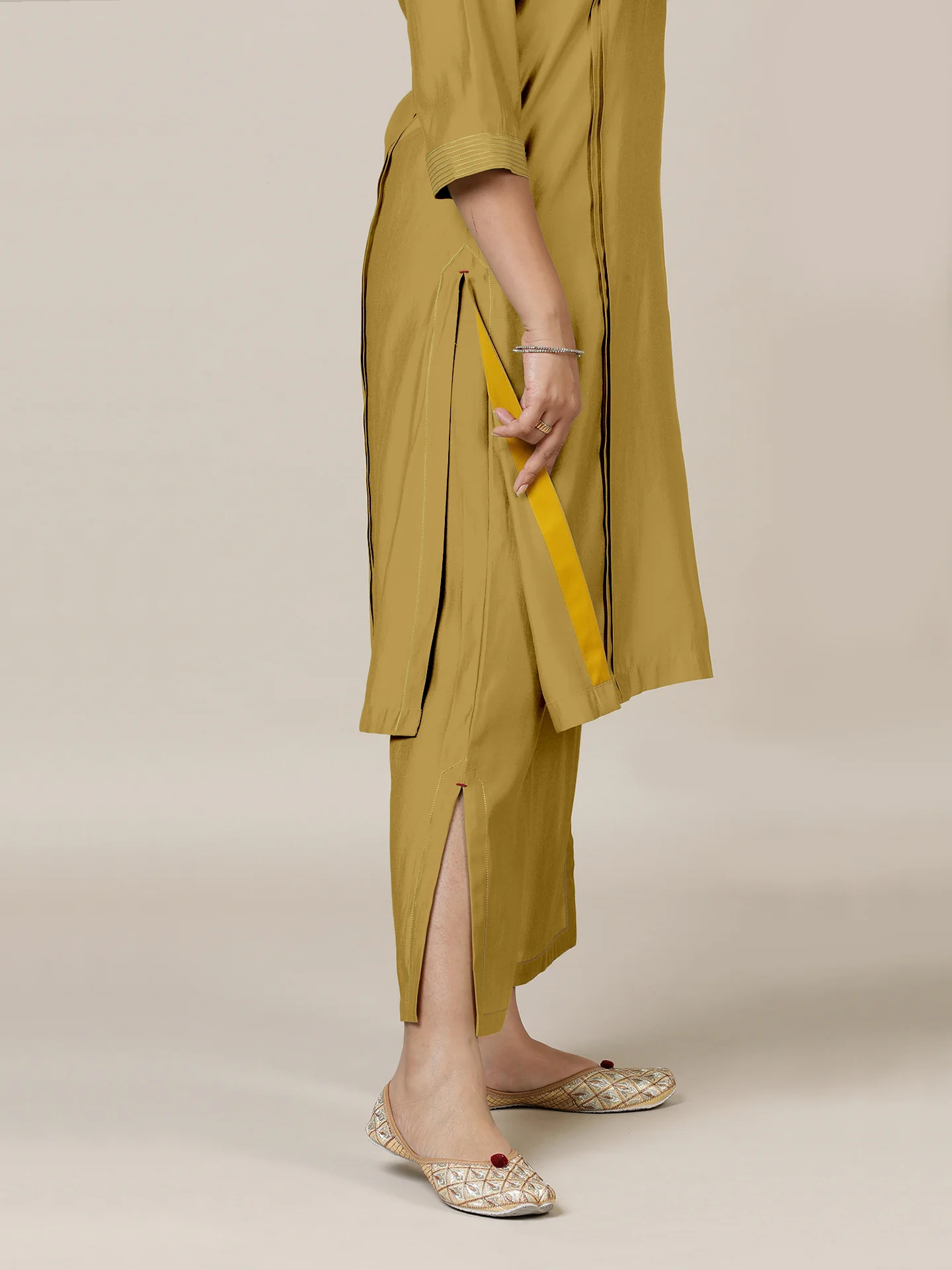 Vanya x Rozaana | A Line Kurta in Dijon Mustard with Thread Work | Coords or Only Kurta - Image 5