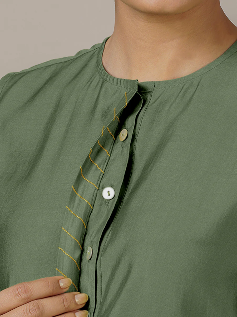 Adah x Rozaana | A Line Kurta in Hunter Green with Thread Work | Coords or Only Kurta - Image 4