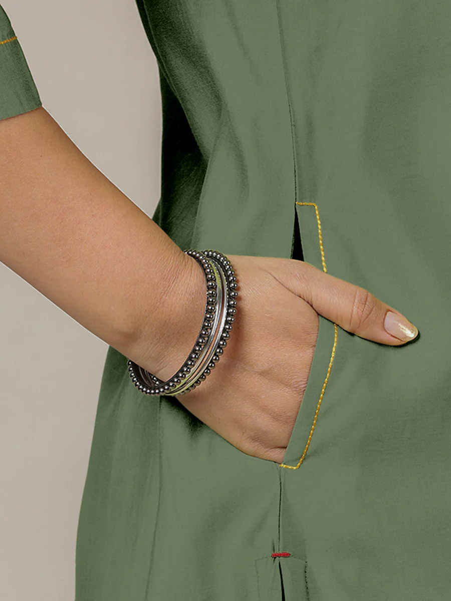 Sadaf x Rozaana | A Line Kurta in Hunter Green with Thread Work | Coords or Only Kurta - Image 5