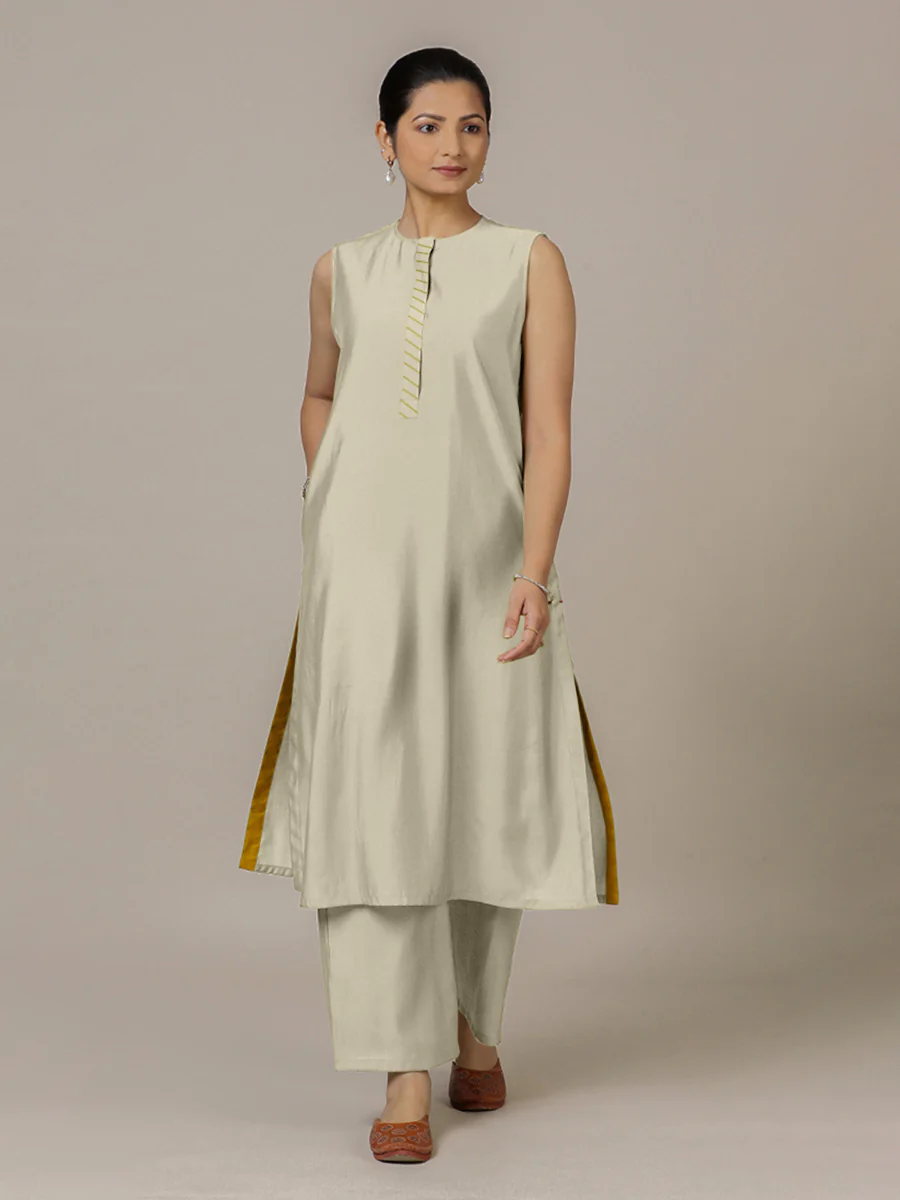 Adah x Rozaana | A Line Kurta in Ivory with Thread Work | Coords or Only Kurta - Image 6