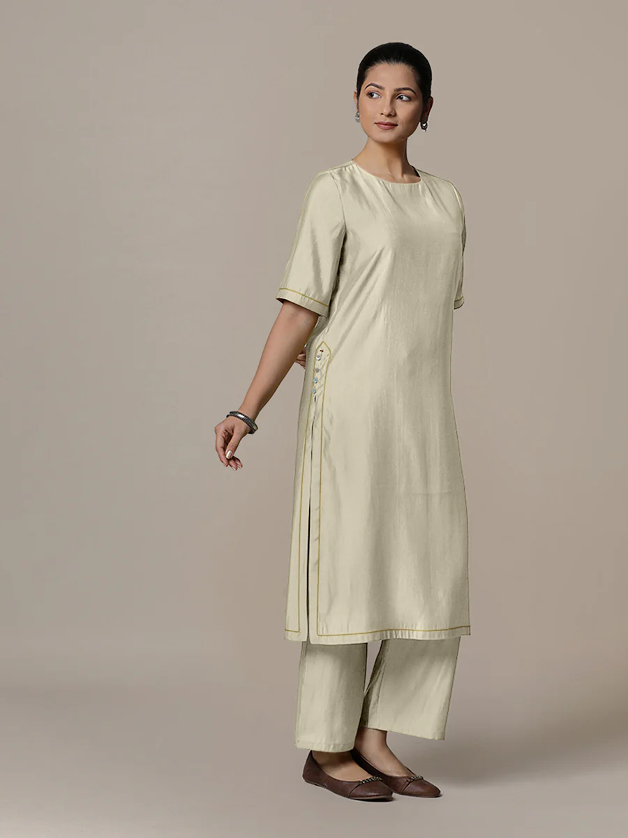 Riya x Rozaana | A Line Kurta in Ivory with Thread Work | Coords or Only Kurta - Image 9