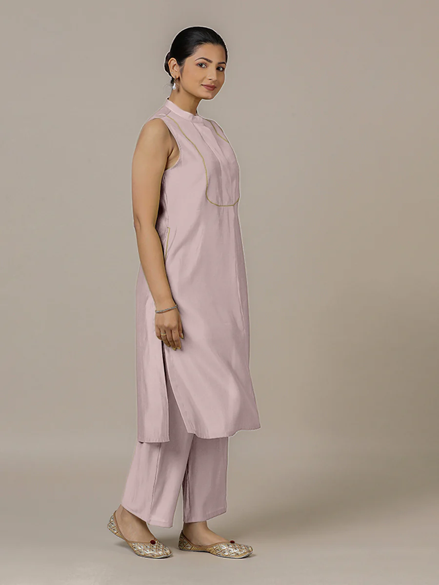 Eira x Rozaana | A Line Kurta w/ Mandarin Collar in Lilac | Coords or Only Kurta - Image 7