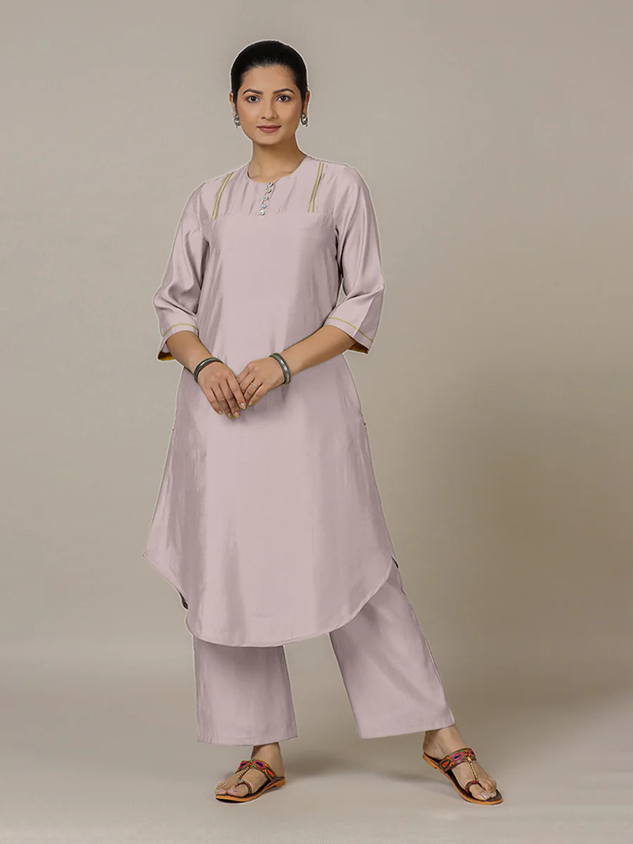 Urvi x Rozaana | A Line Kurta in Lilac with Thread Work | Coords or Only Kurta - Image 9