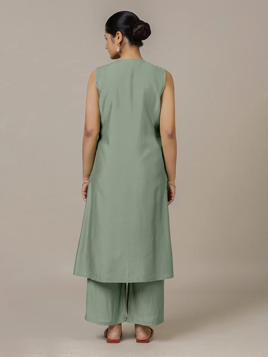 Adah x Rozaana | A Line Kurta in Mint Green with Thread Work | Coords or Only Kurta - Image 2