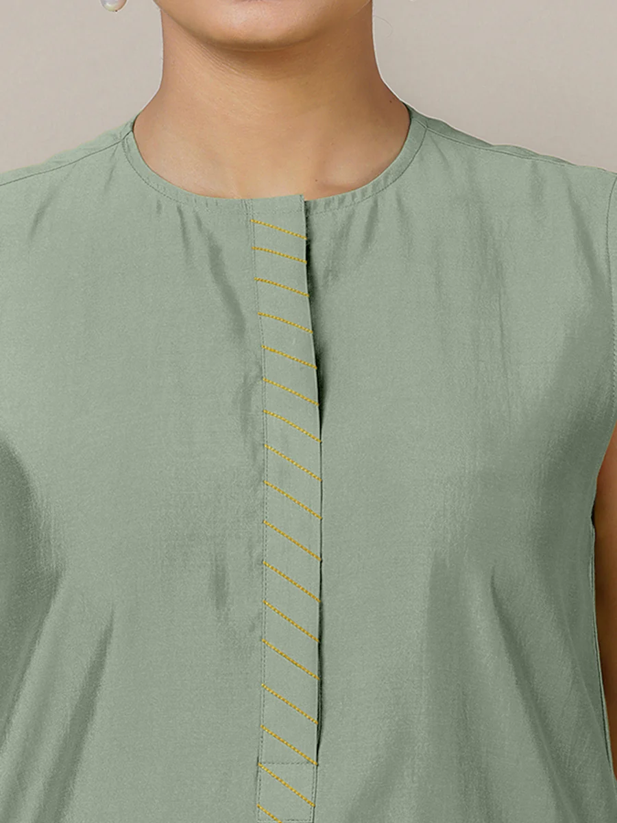 Adah x Rozaana | A Line Kurta in Mint Green with Thread Work | Coords or Only Kurta - Image 3