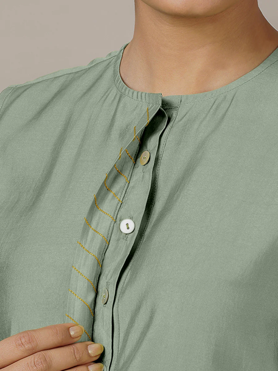 Adah x Rozaana | A Line Kurta in Mint Green with Thread Work | Coords or Only Kurta - Image 4