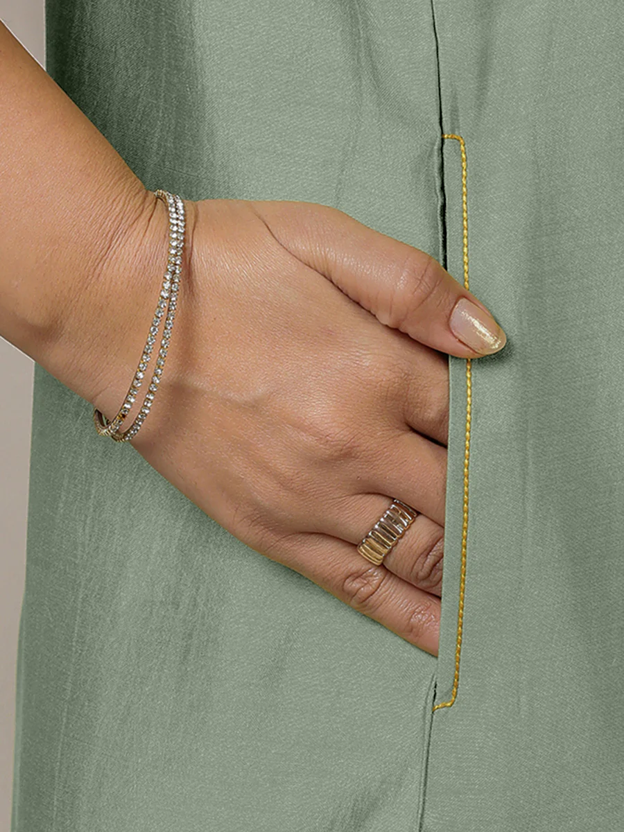 Adah x Rozaana | A Line Kurta in Mint Green with Thread Work | Coords or Only Kurta - Image 5