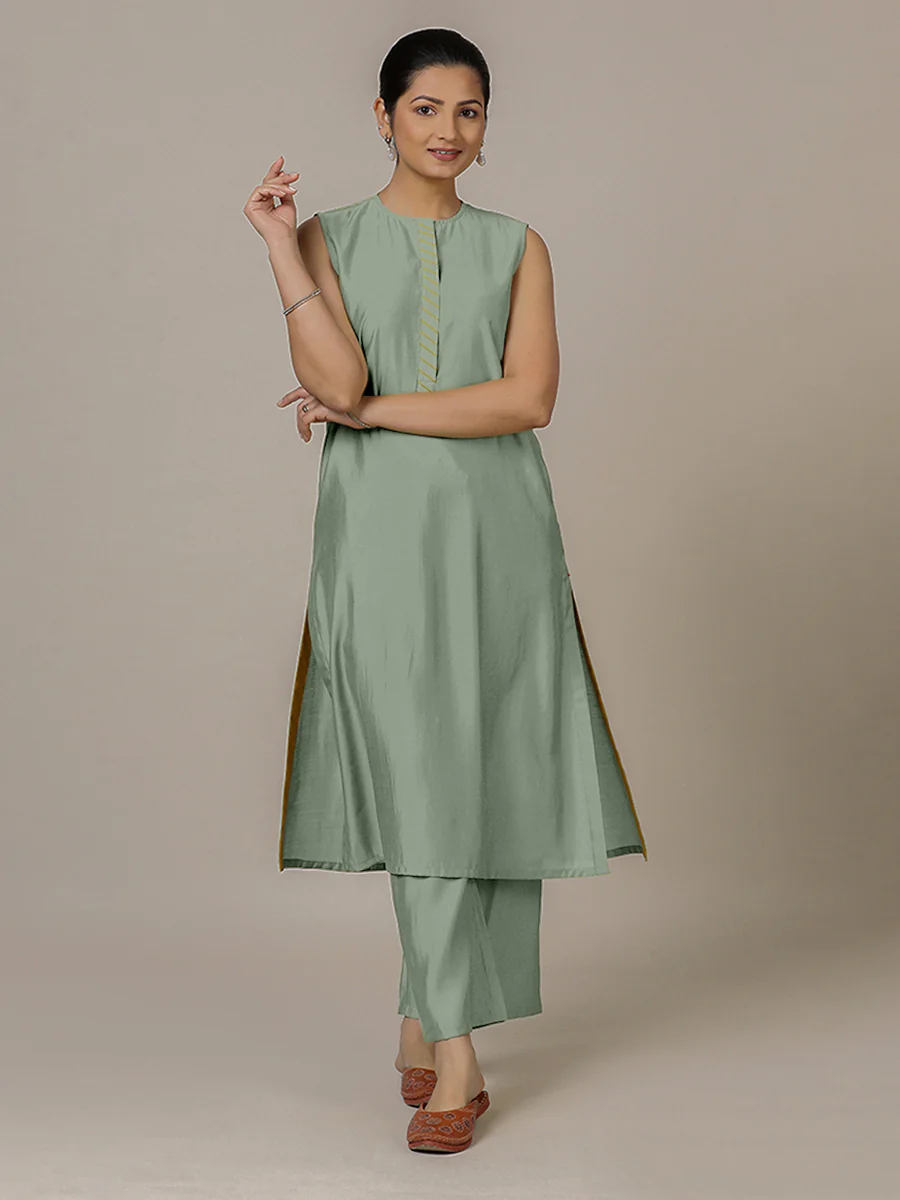 Adah x Rozaana | A Line Kurta in Mint Green with Thread Work | Coords or Only Kurta - Image 6