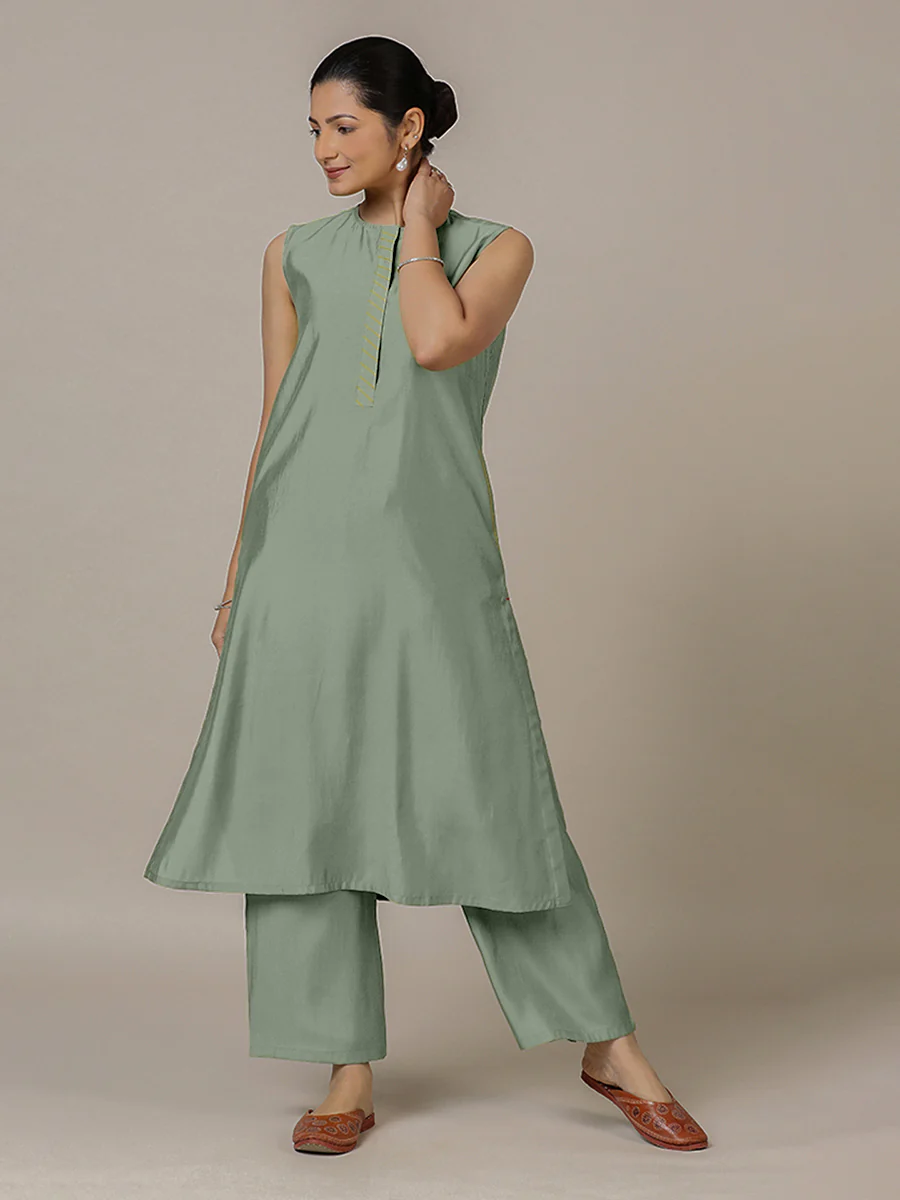 Adah x Rozaana | A Line Kurta in Mint Green with Thread Work | Coords or Only Kurta - Image 7