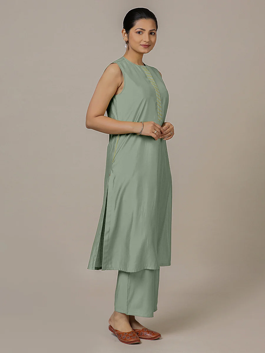 Adah x Rozaana | A Line Kurta in Mint Green with Thread Work | Coords or Only Kurta - Image 9
