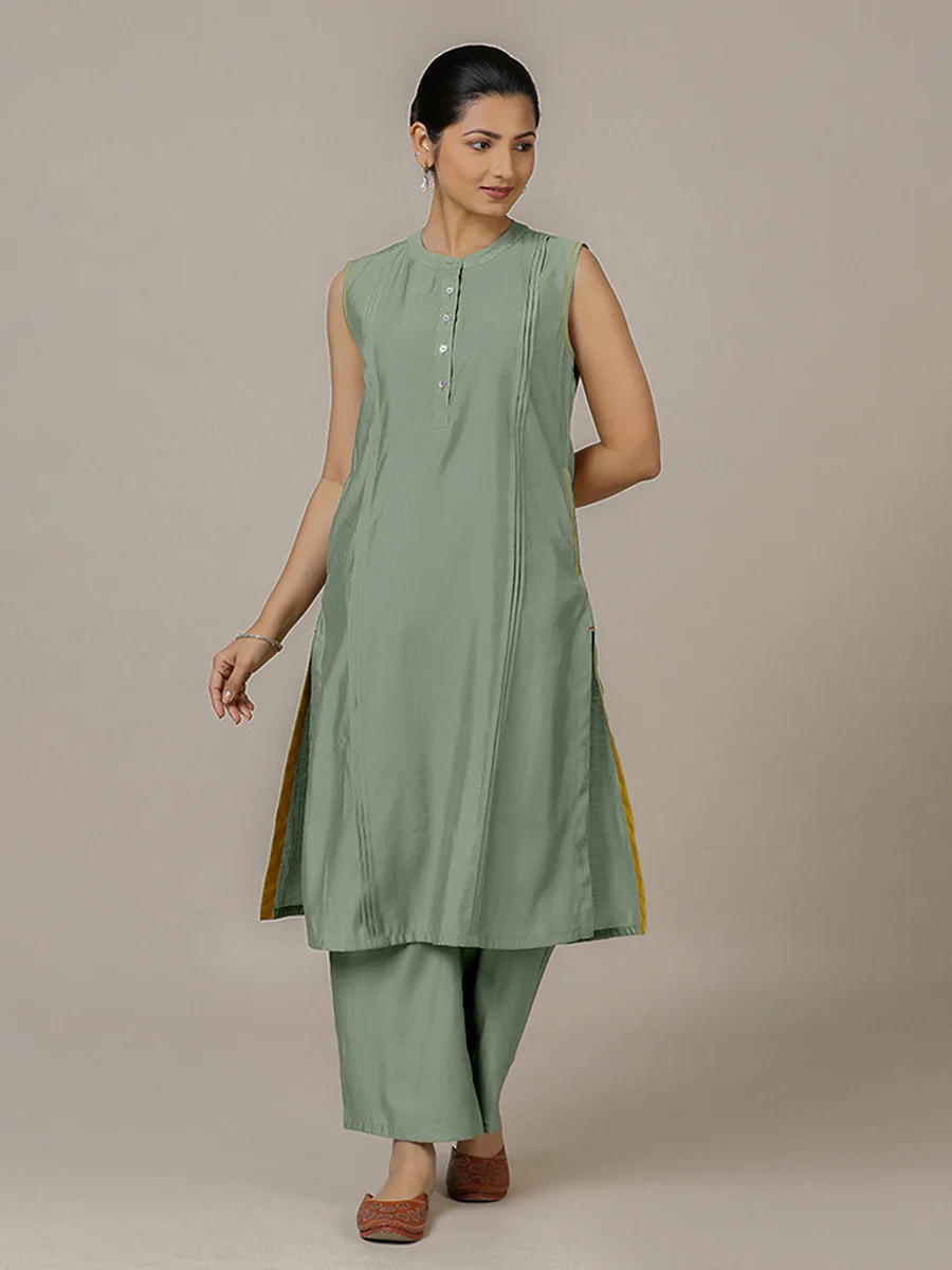 Alina x Rozaana | A Line Kurta in Mint Green with Thread Work | Coords or Only Kurta