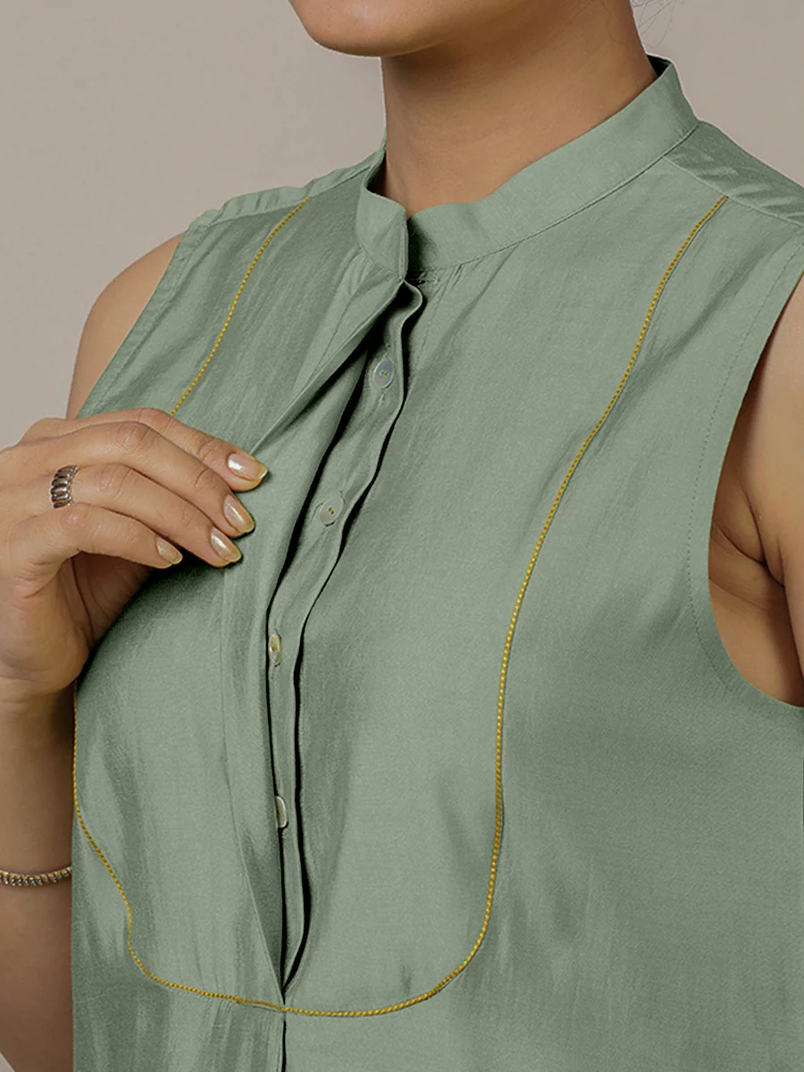 Eira x Rozaana | A Line Kurta w/ Mandarin Collar in Mint Green | Coords or Only Kurta - Image 4