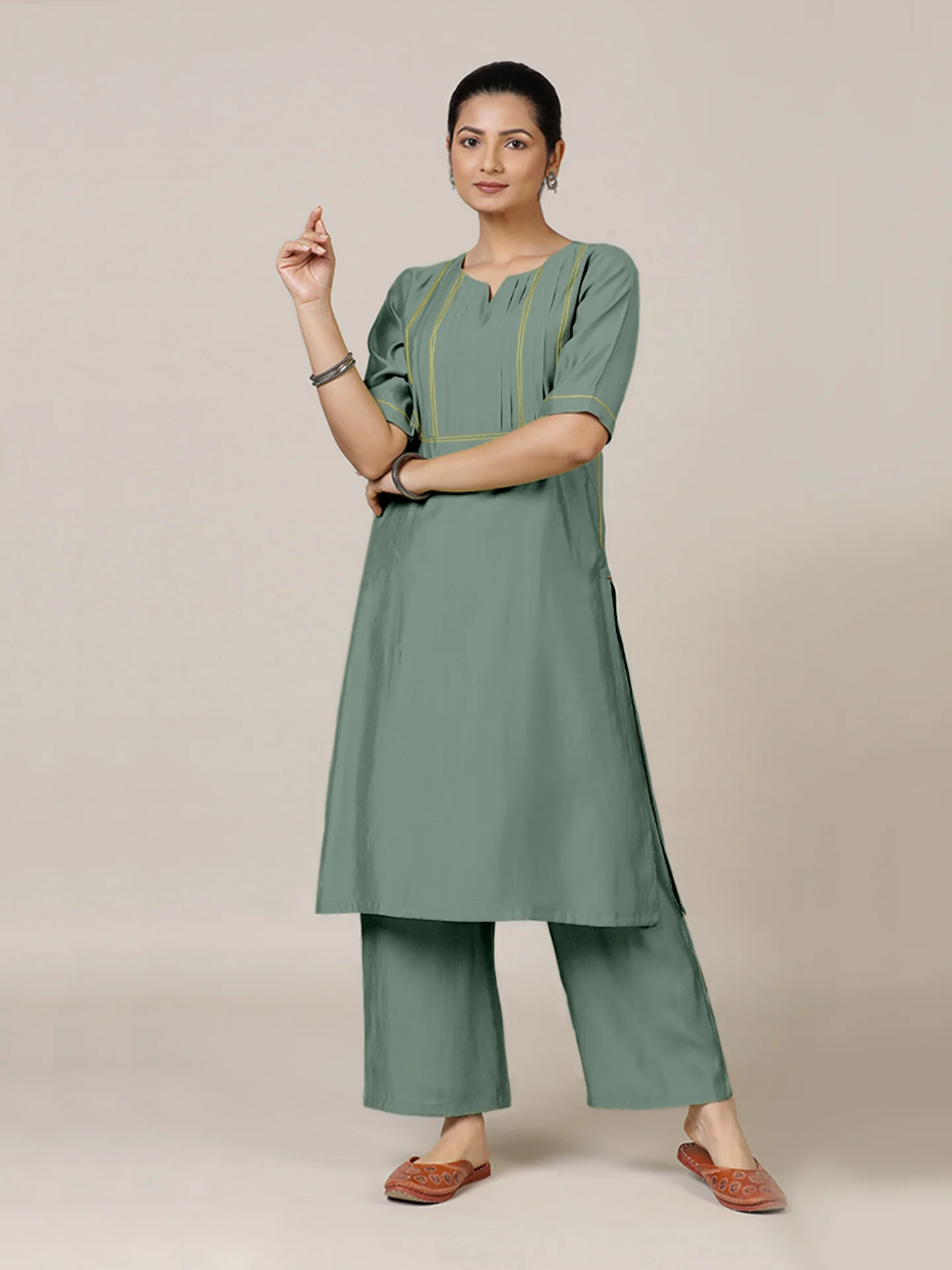 Esha x Rozaana | A Line Kurta in Mint Green with Thread Work | Coords or Only Kurta - Image 7