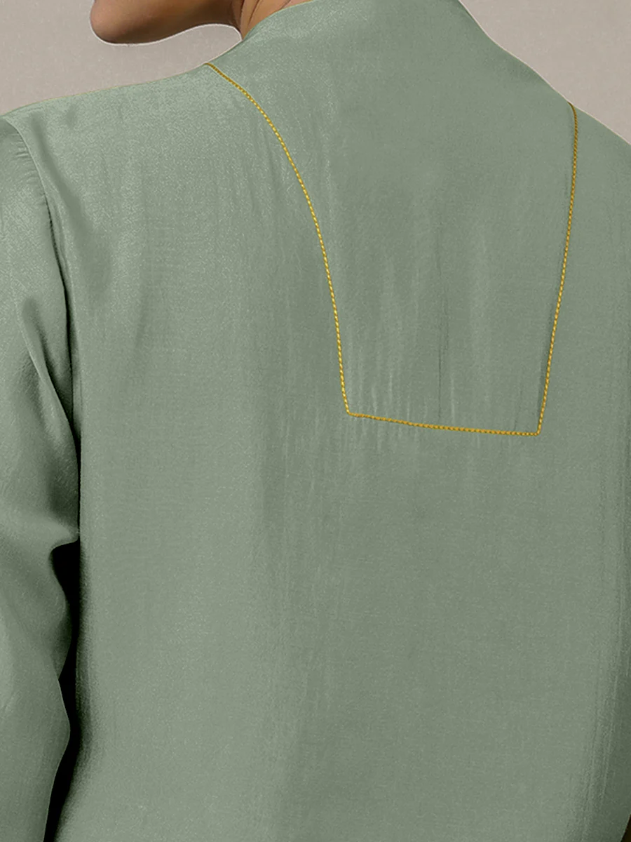 Paakhi x Rozaana | A Line Kurta in Mint Green with Thread Work | Coords or Only Kurta - Image 4