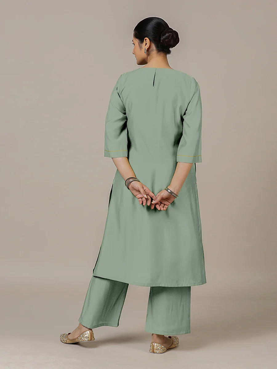 Sadaf x Rozaana | A Line Kurta in Mint Green with Thread Work | Coords or Only Kurta - Image 2