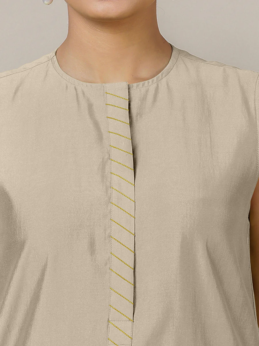 Adah x Rozaana | A Line Kurta in Oyster Grey with Thread Work | Coords or Only Kurta - Image 3