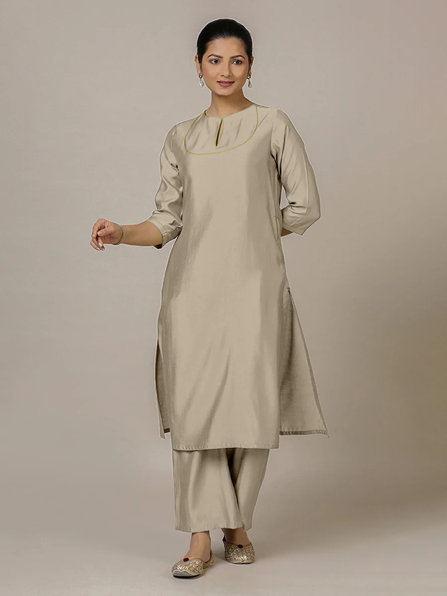 Zoya x Rozaana | A Line Kurta in Oyster Grey with Thread Work | Coords or Only Kurta - Image 6