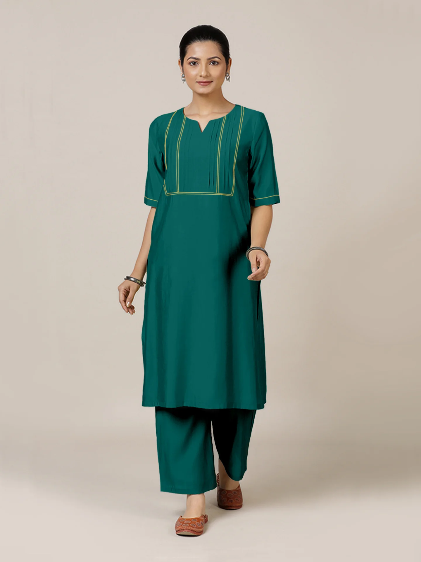 Esha x Rozaana | A Line Kurta in Peacock Green with Thread Work | Coords or Only Kurta - Image 8