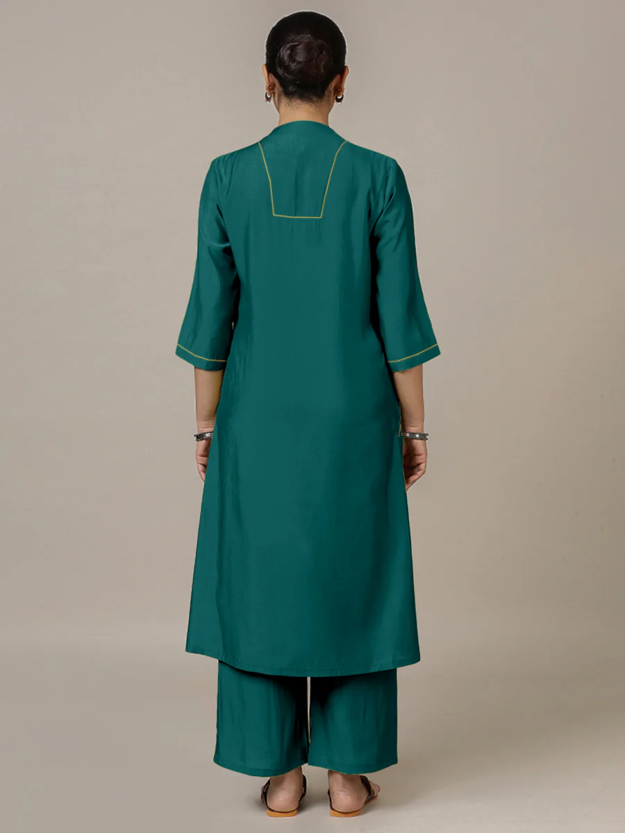 Paakhi x Rozaana | A Line Kurta in Peacock Green with Thread Work | Coords or Only Kurta - Image 2