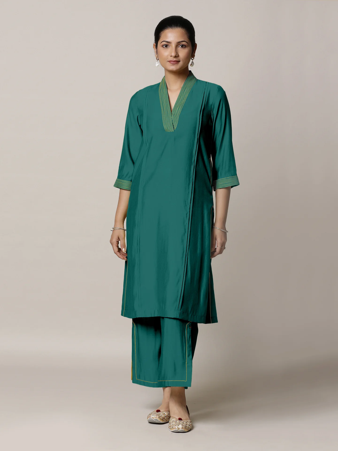 Vanya x Rozaana | A Line Kurta in Peacock Green with Thread Work | Coords or Only Kurta - Image 7